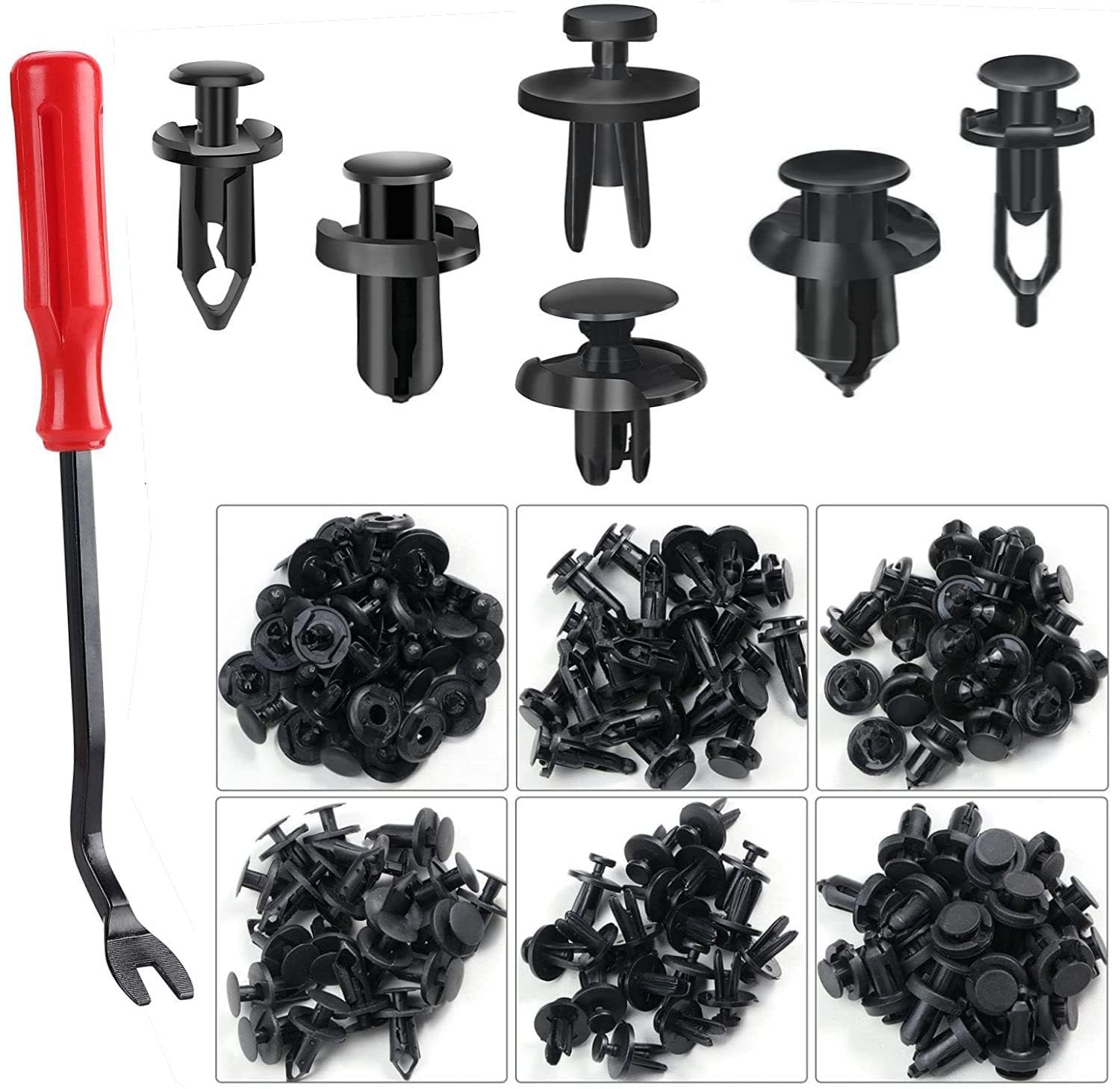 KCRTEK 120 pcs 6.3mm 8mm 9mm 10mm Nylon Bumper Push Fasteners,Bumper Clips with Fastener Removal Tool - Image 1